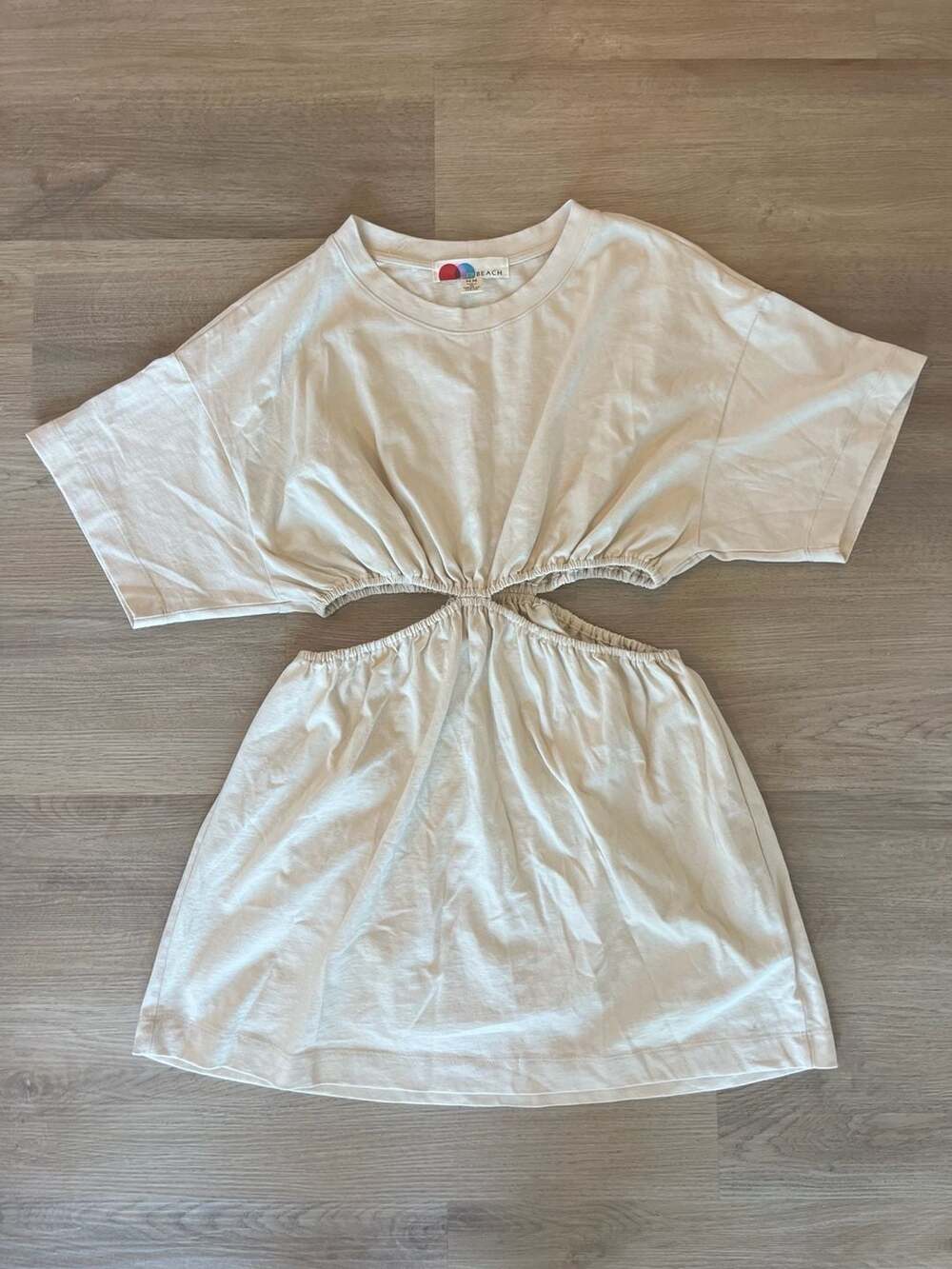 Free People, FP Beach Beached Babe Cutout T-Shirt Dress,Neutral Cream,Vacation,M